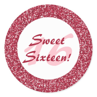 Red Glitter Pattern Look-like Sweet Sixteen Classic Round Sticker