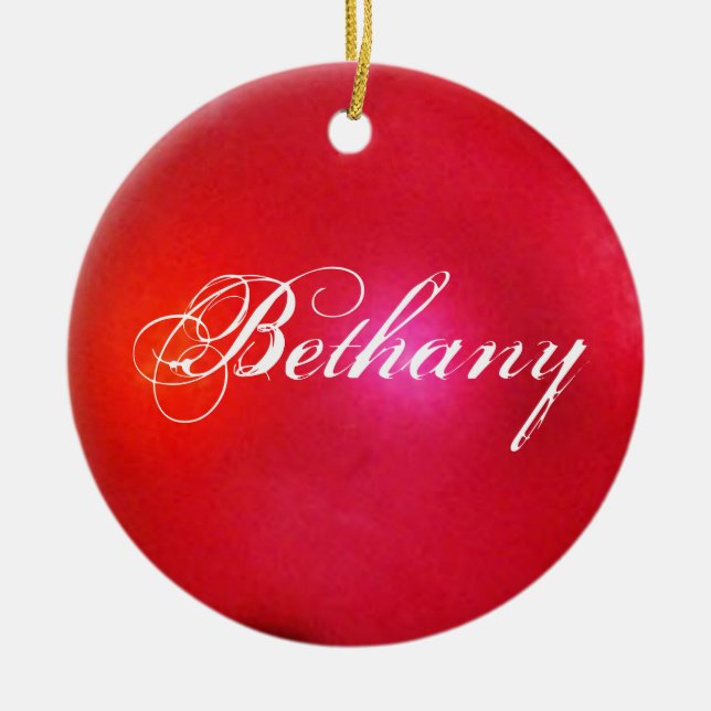 Red Glitter Personalized Holiday  Ceramic Ornament (Front)