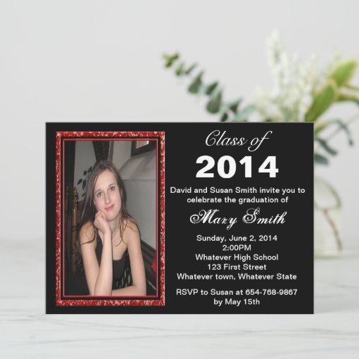 Red Glitter Photo Frame Graduation Invitation | Zazzle