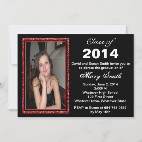 Red Glitter Photo Frame Graduation Invitation