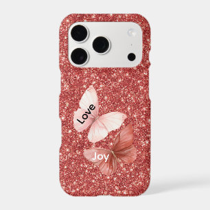 Red Glitter Pink Love Joy Butterflies iPhone 17 Pro Case