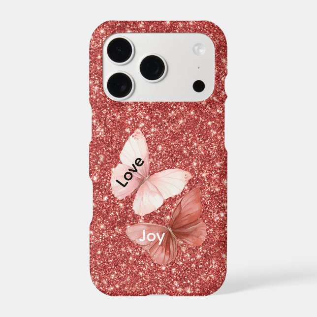 Red Glitter Pink Love Joy Butterflies Case-Mate iPhone Case (Back)