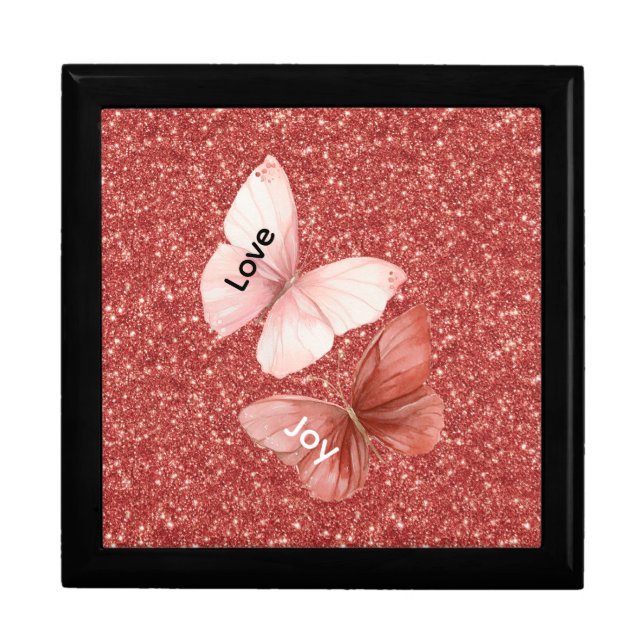Red Glitter Pink Love Joy Butterflies Gift Box (Front)