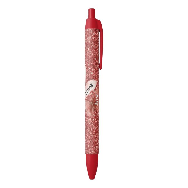 Red Glitter Pink Love Joy Butterflies Pen (Bottom (Vertical))