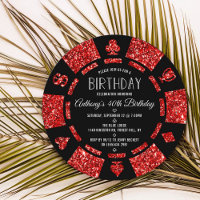 Red Glitter Poker Chip Casino Birthday Party