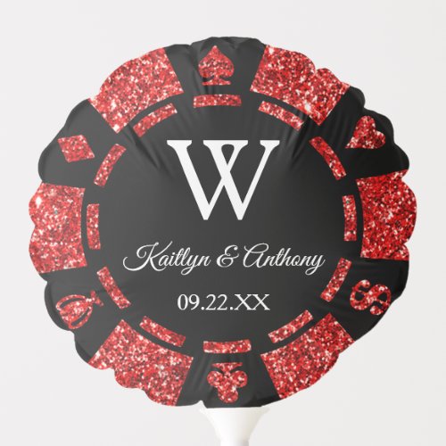 Red Glitter Poker Chip Casino Wedding Balloon