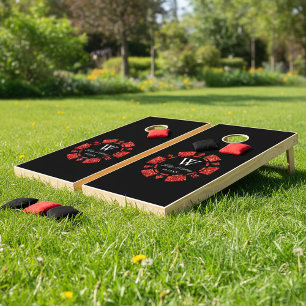 Red Glitter Poker Chip Casino Wedding Cornhole Set