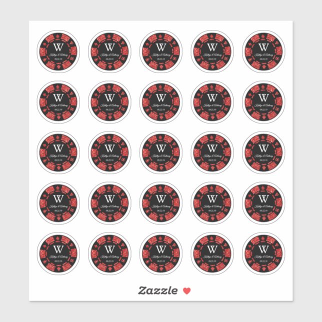 Red Glitter Poker Chip Casino Wedding Party 3cm Sticker (Sheet)