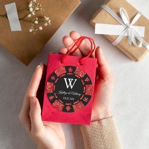 Red Glitter Poker Chip Casino Wedding Party Favor Classic Round Sticker