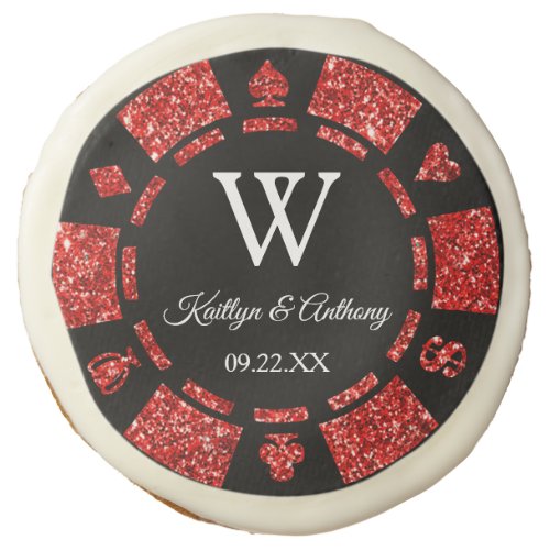 Red Glitter Poker Chip Casino Wedding Party Favor Sugar Cookie