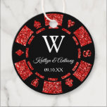 Red Glitter Poker Chip Casino Wedding Party Favor Tags<br><div class="desc">Celebrate in style with these trendy poker chip party favor tags. The design is easy to personalize with your own wording and your family and friends will be thrilled when they receive these fabulous party favor tags.</div>