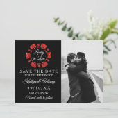 Red Glitter Poker Chip Casino Wedding Photo Save The Date (Standing Front)