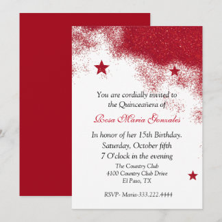 Red Glitter Quinceañera Invitation