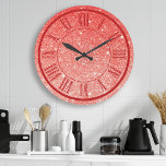 Red Glitter Roman Numeral Sparkle Girly Large Clock<br><div class="desc">Red Glitter Roman Numeral Sparkle Girly Large Clock</div>