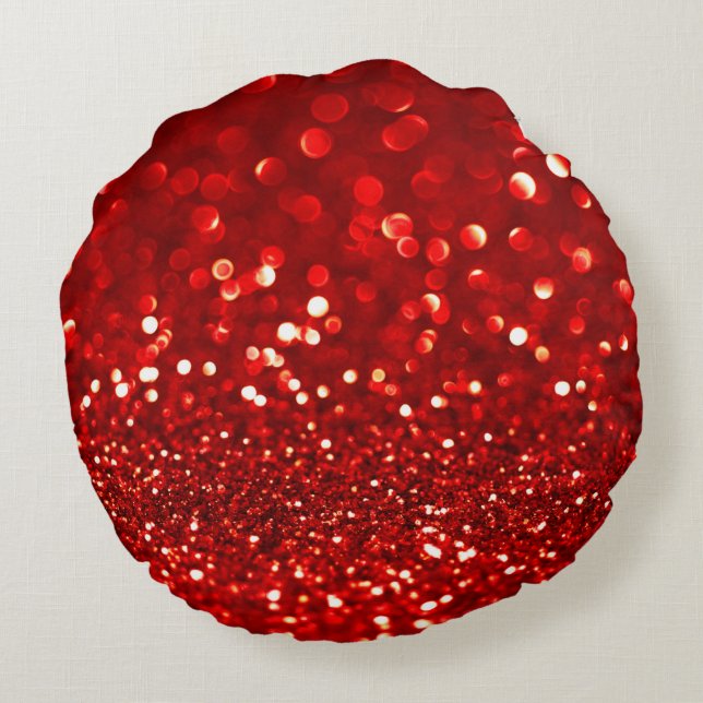 Red Glitter Round Throw Pillow (Back)