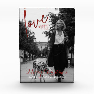 Red Glitter Script Elegant Christmas Photo