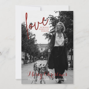 Red Glitter Script Elegant Photo Christmas Card