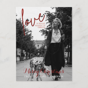 Red Glitter Script Elegant Photo Christmas Postcar Postcard