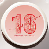 Red Glitter Script Sweet 16 Birthday Edible Frosting Rounds