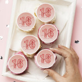 Red Glitter Script Sweet 16 Birthday Edible Frosting Rounds
