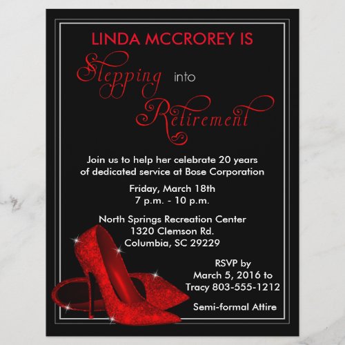 Red Glitter Shoes Retirement Invitation