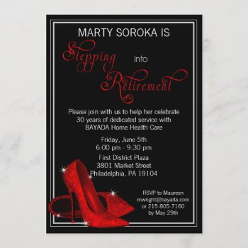Red Glitter Shoes Retirement Invitation by AnnounceIt at Zazzle