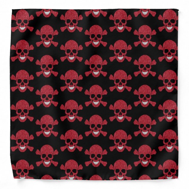 Red Glitter Skull And Crossbones Bandana (Front)