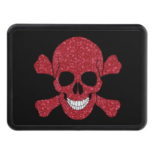 Red Glitter Skull And Crossbones Hitch Cover