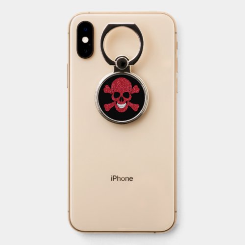 Red Glitter Skull And Crossbones Phone Ring Stand