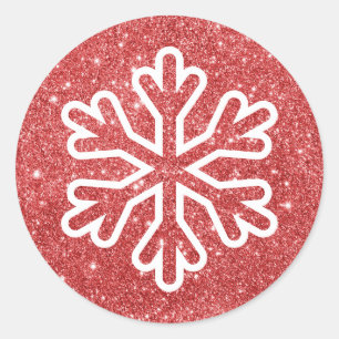 Red Glitter Snowflake - Circle Sticker