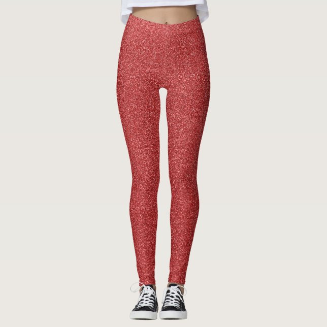 Red Glitter, Sparkle, Glitter Background Leggings (Front)