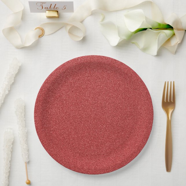 Red Glitter, Sparkle, Glitter Background Paper Plates (Wedding)