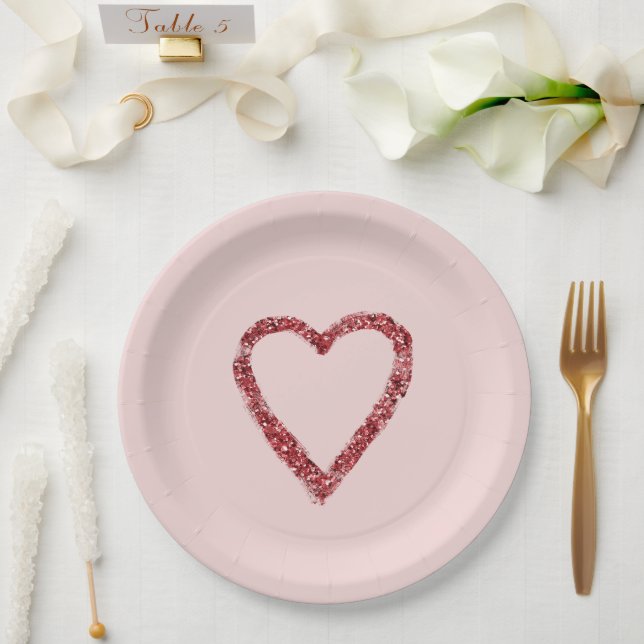 Red Glitter Sparkle Heart Paper Plates (Wedding)