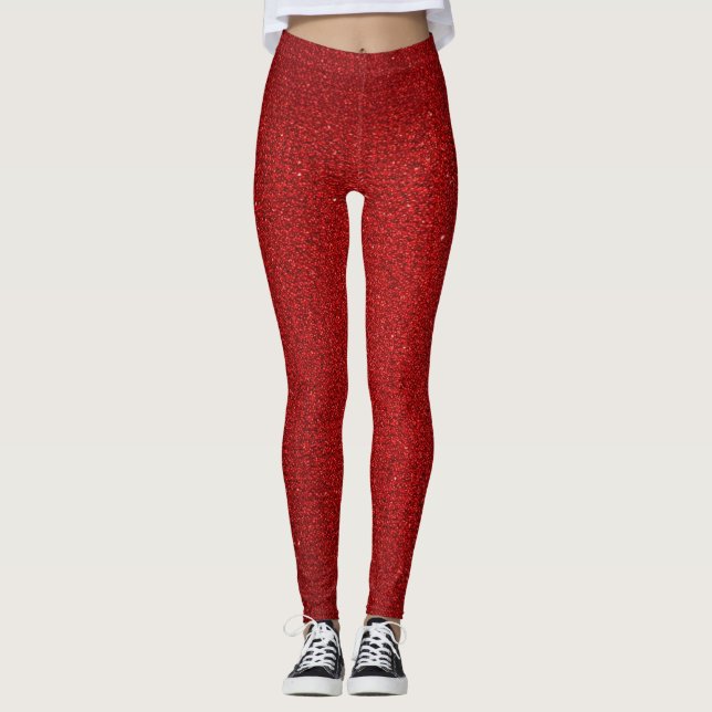 Red Glitter Sparkle Leggings (Front)