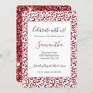 Red Glitter Sparkle Leopard Print Invitation