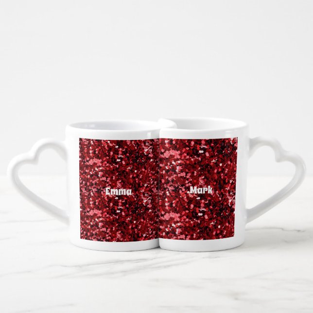 Red Glitter Sparkle Lovers' couple coffee mug set (Front Nesting)