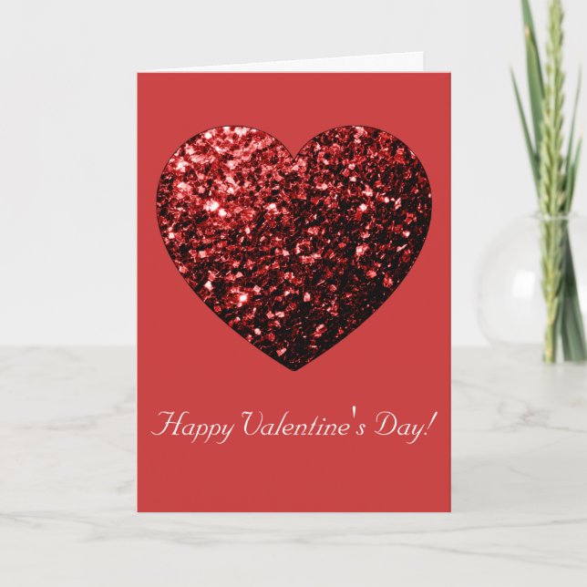Red Glitter sparkles Heart Happy Valentine's Day Holiday Card (Front)