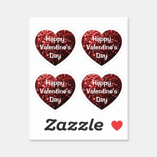 Red Glitter sparkles Heart Happy Valentines Day Sticker