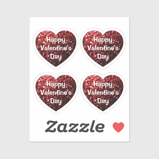 Red Glitter sparkles Heart Happy Valentine's Day Sticker (Sheet)