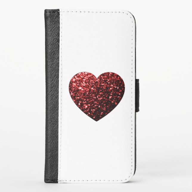 Red Glitter sparkles Heart iPhone wallet case (Front)