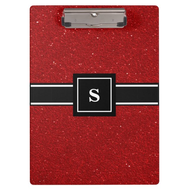 Red glitter sparkles Monogram Clipboard (Front)