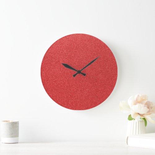 Red Glitter Sparkly Glitter Background Large Clock