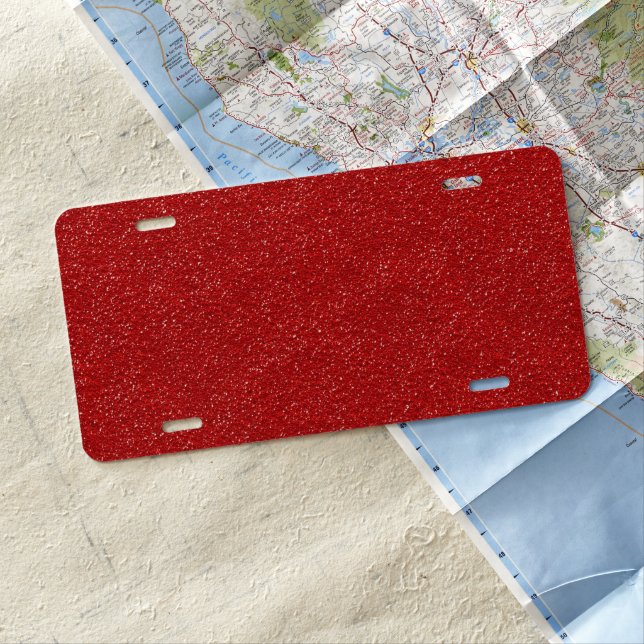 Red Glitter, Sparkly, Glitter Background License Plate (In Situ)