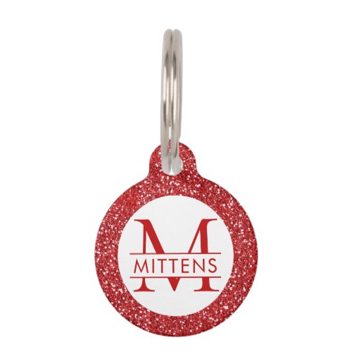 Red Glitter Sparkly Monogram Pet ID Tag