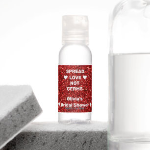 Red Glitter Spread Love Not Germs Bridal Shower Hand Sanitizer