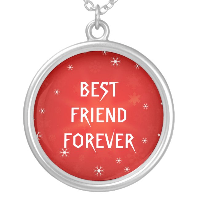 Red Glitter Star Best Friends Forever Silver Plated Necklace (Front)