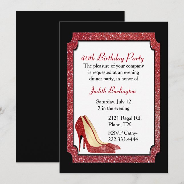 Red Glitter Stilettos Birthday Invitation (Front/Back)