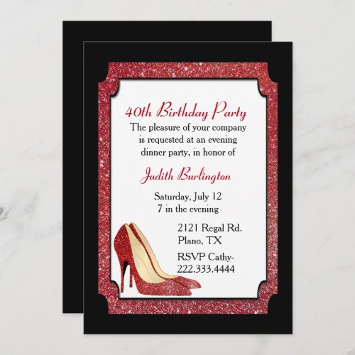 Red Glitter Stilettos Birthday Invitation