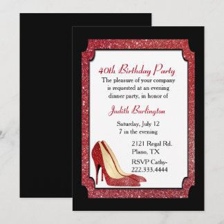 Red Glitter Stilettos Birthday Invitation