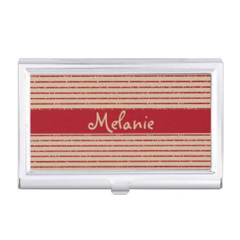 Red Glitter Striped Business Card Holder by ProfessionalDevelopm at Zazzle